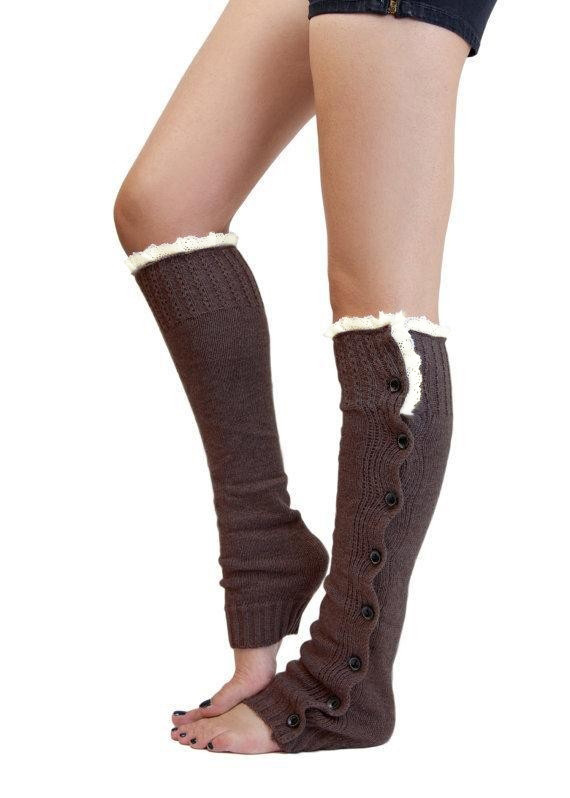Knit Leg Warmers with Buttons Womens Slouchy Winter Legwear Long Boot Socks